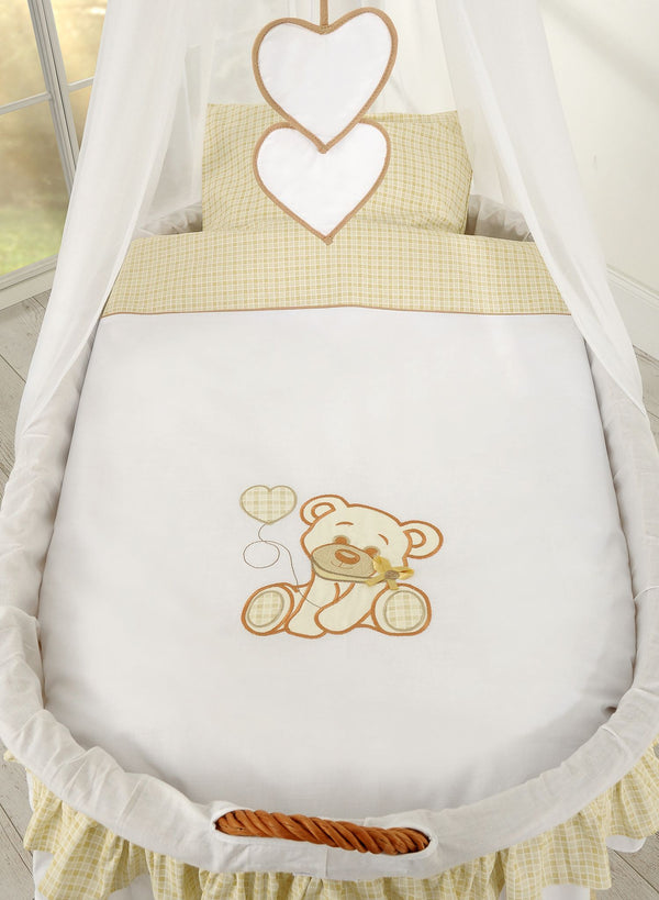 My Sweet Baby - Punoskori verhoiltu kehto karhu rusetilla - luonnollinen + valkoinen vuodevaatesetti