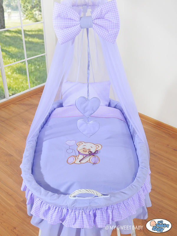 My Sweet Baby - Punoskehto verhokatoksella Bear with Bow - valkoinen + liila vuodevaatteet