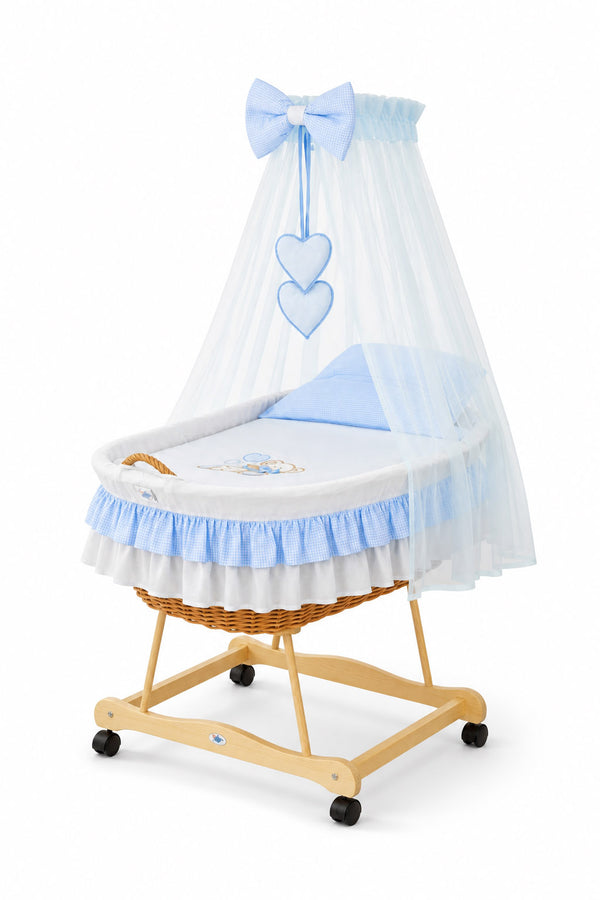 My Sweet Baby - Punoskehto verhoilla karhu rusetilla - luonnonväri + sininen vuodevaatteet