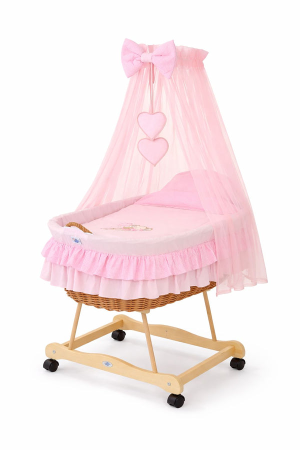 My Sweet Baby - Punoskehto verhoin Bear with bow - luonnollinen + vaaleanpunainen vuodevaatteet