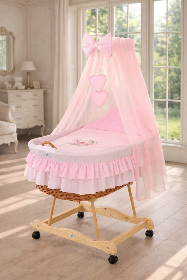 My Sweet Baby - Punoskehto verhoin Bear with bow - luonnollinen + vaaleanpunainen vuodevaatteet