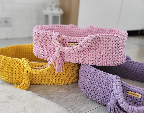 My Sweet Baby - Boho puuvillainen nuken kantokori kehdolla - violetti