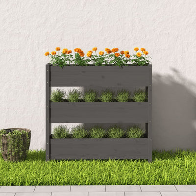 Kukkalaatikko harmaa 112x25x104,5 cm täysi mänty - Vuodevaatteet