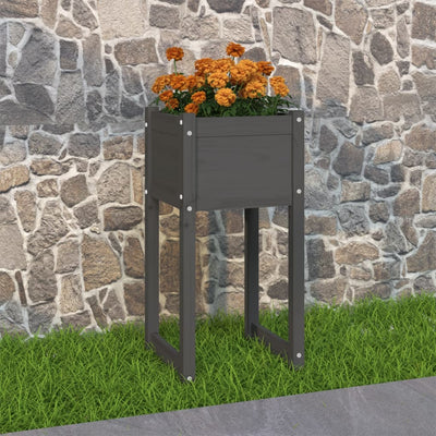 Kukkalaatikko harmaa 40x40x81 cm täysi mänty - Vuodevaatteet