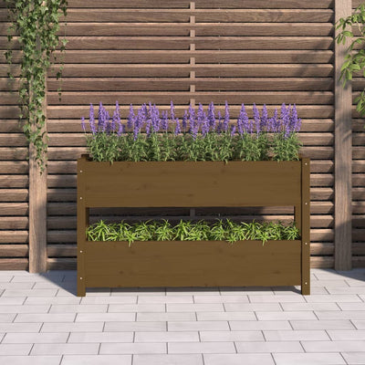 Kukkalaatikko hunajanruskea 112x25x66 cm täysi mänty - Vuodevaatteet