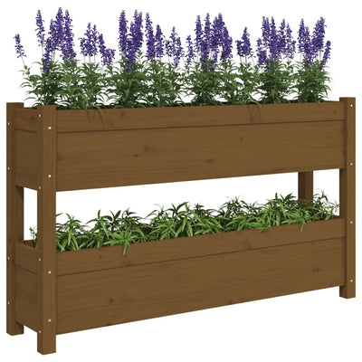 Kukkalaatikko hunajanruskea 112x25x66 cm täysi mänty - Vuodevaatteet