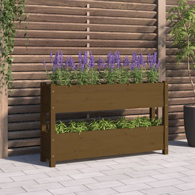 Kukkalaatikko hunajanruskea 112x25x66 cm täysi mänty - Vuodevaatteet
