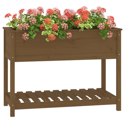 Kukkalaatikko hyllyllä hunajanruskea 111,5x54x81 cm täysi mänty - Vuodevaatteet
