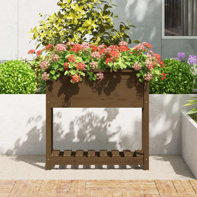 Kukkalaatikko hyllyllä hunajanruskea 82,5x34,5x81cm täysi mänty - Vuodevaatteet