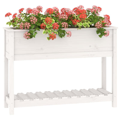 Kukkalaatikko hyllyllä valkoinen 111,5x34,5x81 cm täysi mänty - Vuodevaatteet