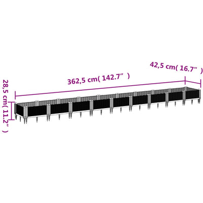 Kukkalaatikko jalkatapeilla musta 362,5x42,5x28,5 cm PP - Vuodevaatteet