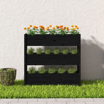 Kukkalaatikko musta 112x25x104,5 cm täysi mänty - Vuodevaatteet