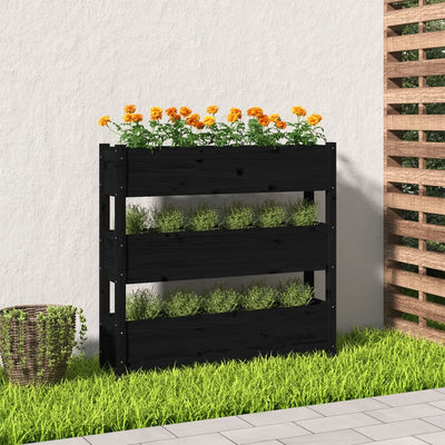 Kukkalaatikko musta 112x25x104,5 cm täysi mänty - Vuodevaatteet