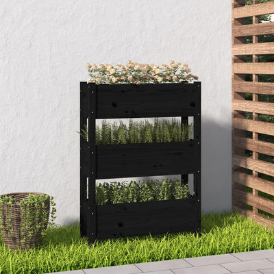Kukkalaatikko musta 77x25x104,5 cm täysi mänty - Vuodevaatteet
