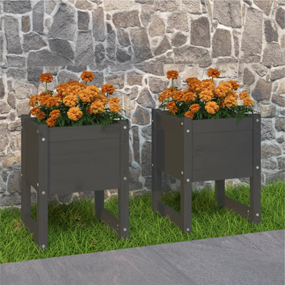 Kukkalaatikot 2 kpl harmaa 40x40x52,5 cm täysi mänty - Vuodevaatteet