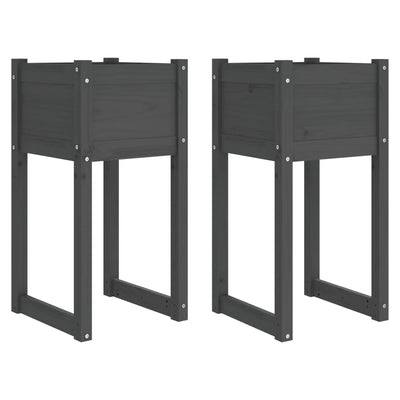 Kukkalaatikot 2 kpl harmaa 40x40x81 cm täysi mänty - Vuodevaatteet