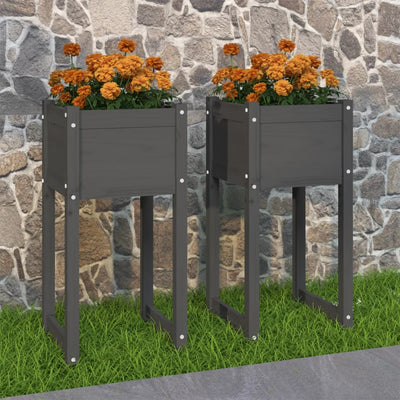 Kukkalaatikot 2 kpl harmaa 40x40x81 cm täysi mänty - Vuodevaatteet