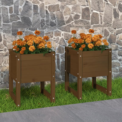 Kukkalaatikot 2 kpl hunajanruskea 40x40x52,5 cm täysi mänty - Vuodevaatteet