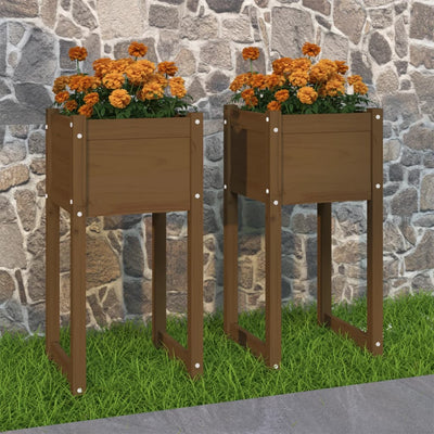 Kukkalaatikot 2 kpl hunajanruskea 40x40x81 cm täysi mänty - Vuodevaatteet