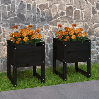Kukkalaatikot 2 kpl musta 40x40x52,5 cm täysi mänty - Vuodevaatteet