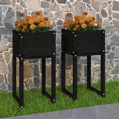 Kukkalaatikot 2 kpl musta 40x40x81 cm täysi mänty - Vuodevaatteet