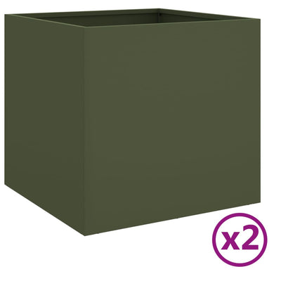 Kukkalaatikot 2 kpl oliivi 42x40x39 cm kylmävalssattu teräs - Vuodevaatteet