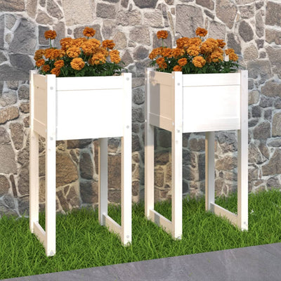 Kukkalaatikot 2 kpl valkoinen 40x40x81 cm täysi mänty - Vuodevaatteet