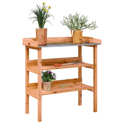 Kukkapöytä hyllyillä ruskea 78x38x82,5 cm täysi kuusi