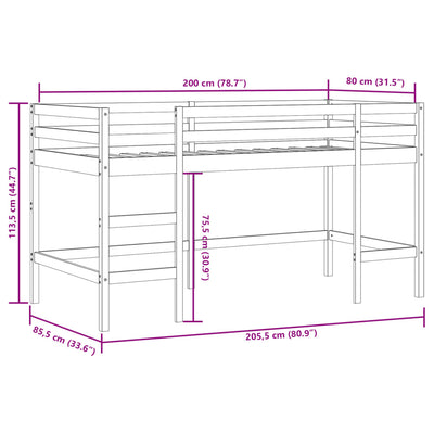 Lasten parvisänky tikkailla musta 80x200 cm täysi mänty