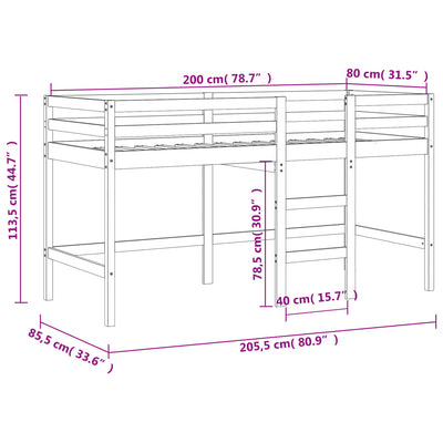 Lasten parvisänky tikkailla musta 80x200 cm täysi mänty