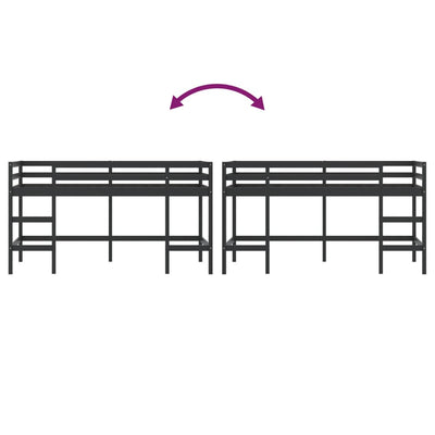 Lasten parvisänky tikkailla musta 80x200 cm täysi mänty