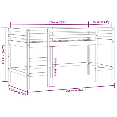 Lasten parvisänky tikkailla musta 90x200 cm täysi mänty