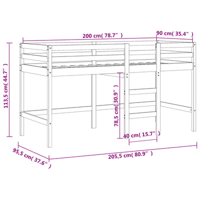 Lasten parvisänky tikkailla musta 90x200 cm täysi mänty