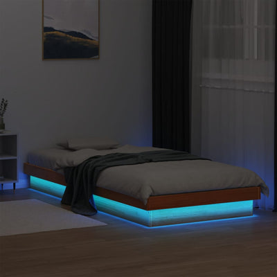 LED-sängynrunko vahanruskea 100x200 cm täysi mänty