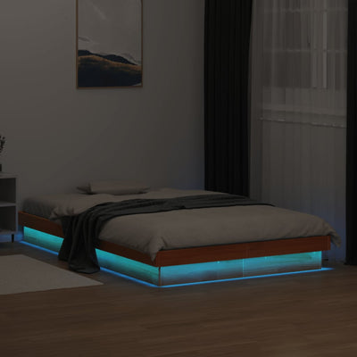 LED-sängynrunko vahanruskea 135x190 cm täysi mänty