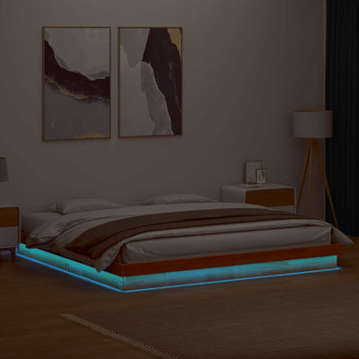 LED-sängynrunko vahanruskea 200x200 cm täysi mänty