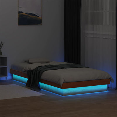 LED-sängynrunko vahanruskea 90x190 cm täysi mänty