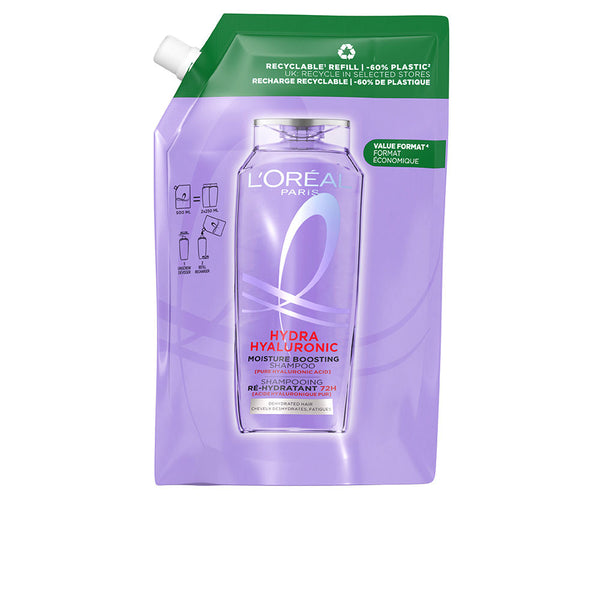 L'Oréal Paris Elvive Hydra Hyaluronic Shampoo 72H Hydration Recharge Eco Pack 500 Ml | Vuodevaatteet.fi