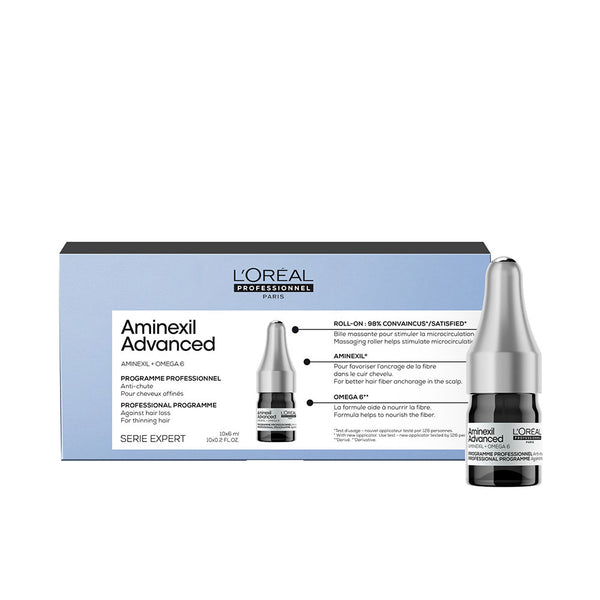 L'Oréal Professionnel Paris Aminexil Advanced Ampullit dermatologisilla aktiivisilla aineilla hiuksille, 10 x 6 ml | Vuodevaatteet.fi