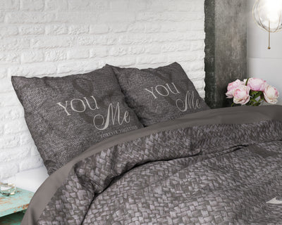 Antrasiitti puuvilla pussilakanasetti Love for you and me Anthracite