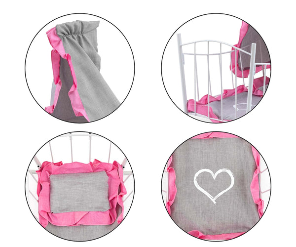 Puumateriaalinen Nuken Pinnasänky Katoksella Vaaleanpunainen