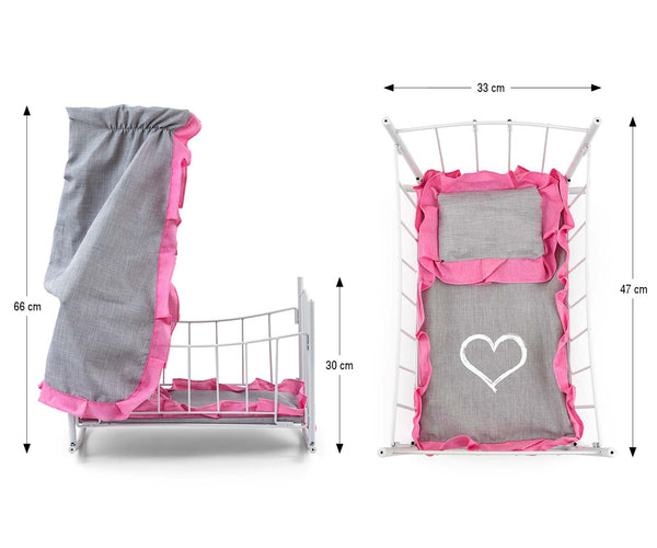 Puumateriaalinen Nuken Pinnasänky Katoksella Vaaleanpunainen