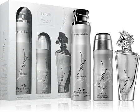 Lattafa - Lattafa Maahir Legacy lahjasetti EdP 100 ml ilmanraikastin 300 ml parfyymsuihke 200 ml