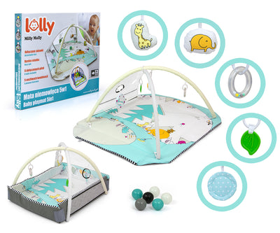 Kuva vaaleanpunaisesta Lolly Elephant -vauvalelusta, joka koostuu eri värisistä ja -muotoisista renkaista.
