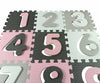 Mata-piankowa-palapeli, jossa pinkki ja harmaa väriyhdistelmä. Palapeli koostuu numeroista 3x3 ruudukossa.