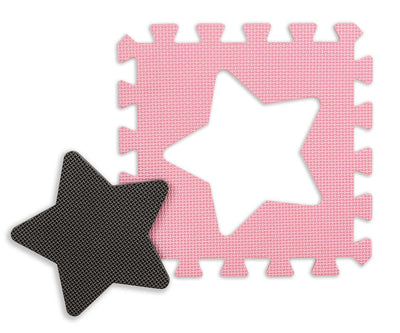 Mata-piankowa-puzzle-jolly-4x4-shapes-pink-grey -puzzle, jossa on pinkkejä ja harmaita paloja.