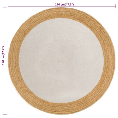 Matto punottu valkoinen / luonnollinen 120 cm juutti / puuvilla
