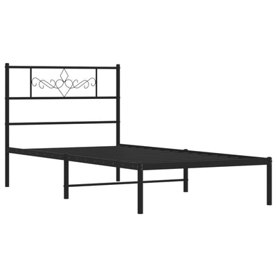 Metallinen sängynrunko päädyllä musta 75x190 cm