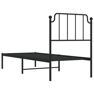 Metallinen sängynrunko päädyllä musta 80x200 cm