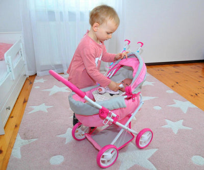 Milly Mally -nukkuvankari Alice Prestige, vaaleanpunainen lastenvaunu nukelle.